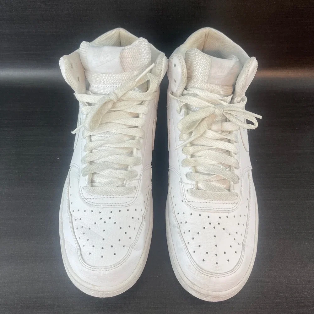 Nike Court Vision Mid Mens size 9.5 White Leather‎ Athletic Casual Shoes DN3577